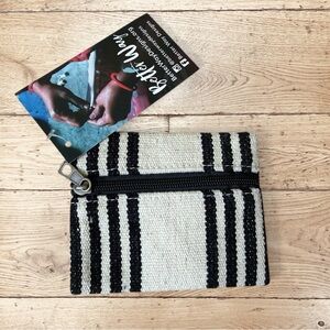 Striped Black & White Woven Zip Pouch/Coin Purse